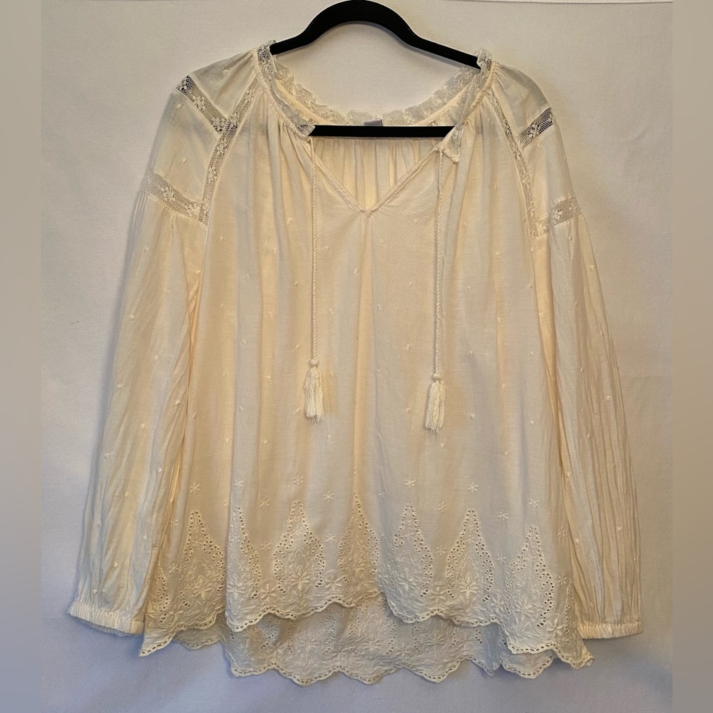 NWOT Off White Long Sleeve Peasant Blouse